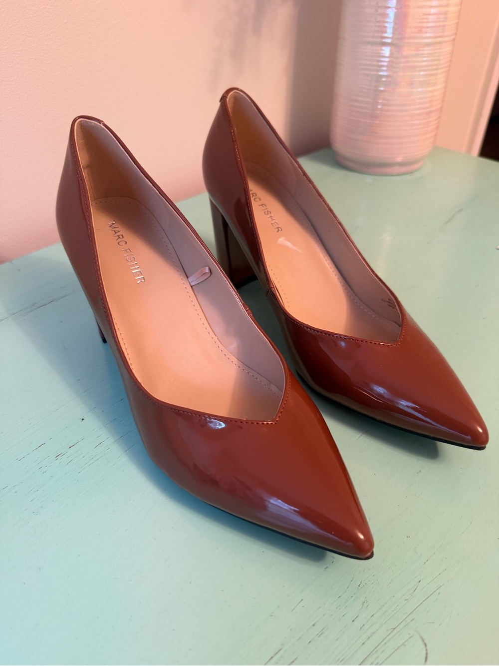 Marc Fisher Patent Pointed-Toe Pumps in Brown
